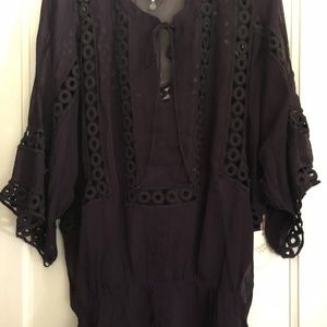 NWT-BOHEMIAN TUNIC BY PEACE & PEARLS, EGGPLANT, L